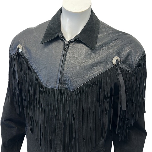 Vintage 80's Scully Black Leather Fringed Western Cowboy Jacket RARE Size 44 - Picture 8 of 14